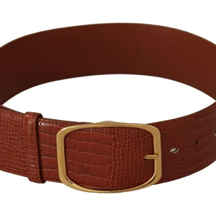 Brown Wide Waist Design Leather Gold Metal Buckle Belt