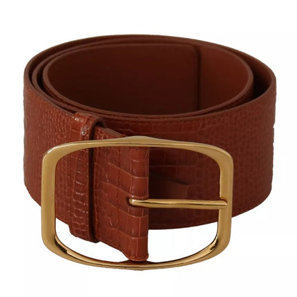 Brown Wide Waist Design Leather Gold Metal Buckle Belt