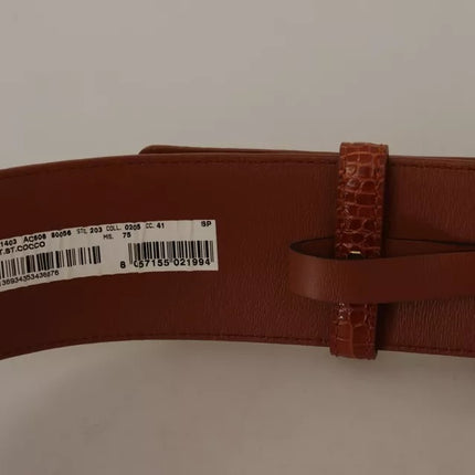 Brown Wide Waist Design Leather Gold Metal Buckle Belt