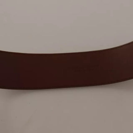 Brown Wide Waist Leather Gold Oval Metal Buckle Belt