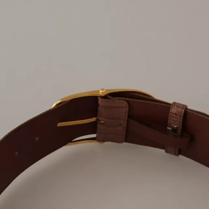 Brown Wide Waist Leather Gold Oval Metal Buckle Belt