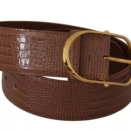 Brown Wide Waist Leather Gold Oval Metal Buckle Belt