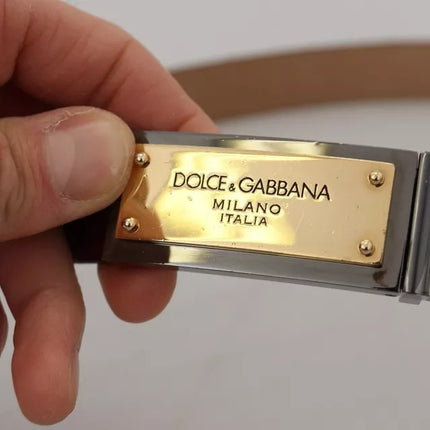 Brown Leather Gold Engraved Metal Buckle Belt