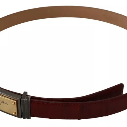 Brown Leather Gold Engraved Metal Buckle Belt