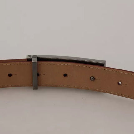 Brown Leather Gold Engraved Metal Buckle Belt