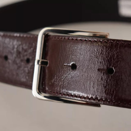 Dark Brown Leather Logo Engraved Metal Buckle Belt