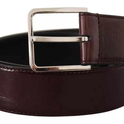 Dark Brown Leather Logo Engraved Metal Buckle Belt