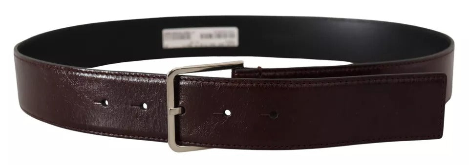 Dark Brown Leather Logo Engraved Metal Buckle Belt