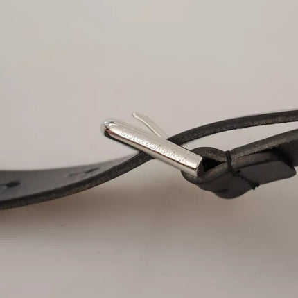 Black Leather Silver Tone Metal Buckle Classic Belt