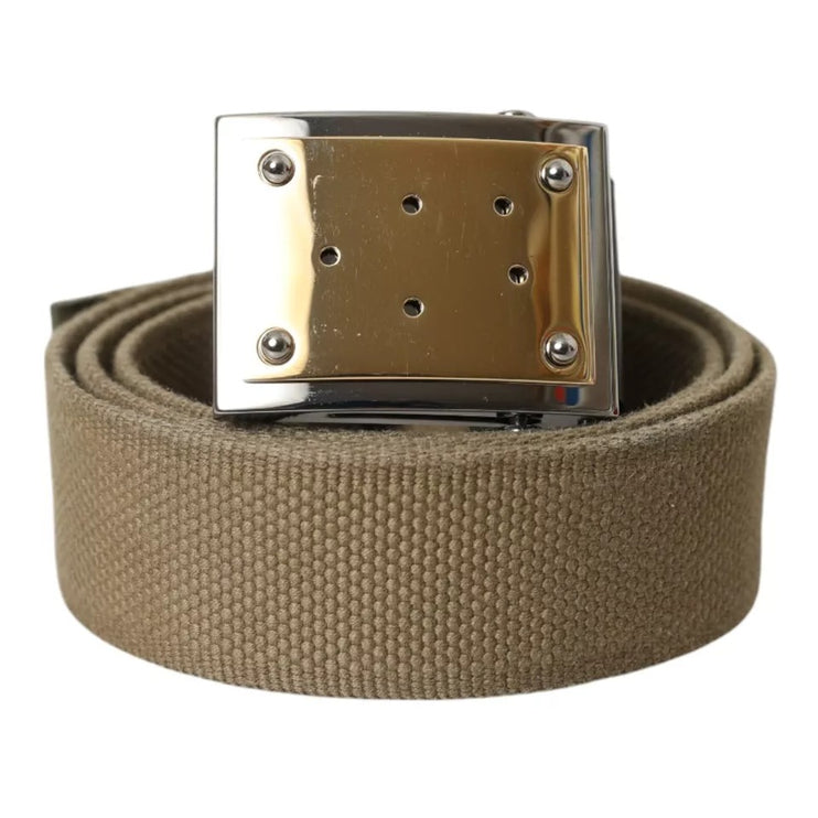 Brown Canvas Square Metal Buckle Men Belt