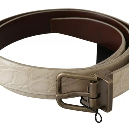 Cream Beige Gold Buckle Waist Leather Belt