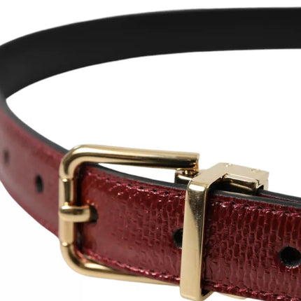 Maroon Leather Gold Metal Buckle Men Belt