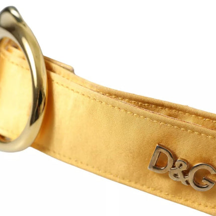 Gold Satin Leather Oval Metal Buckle Belt