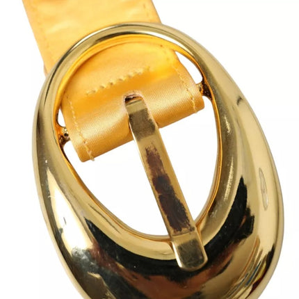 Gold Satin Leather Oval Metal Buckle Belt