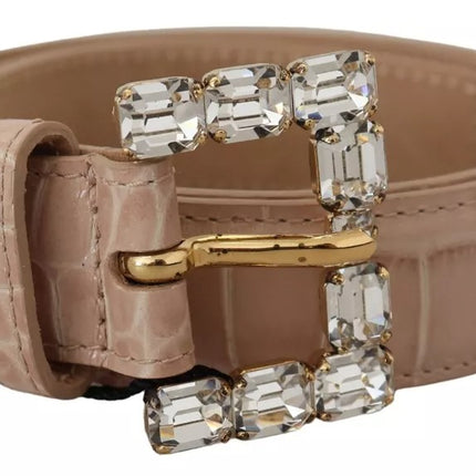 Beige Leather Crystal Buckle Women Belt