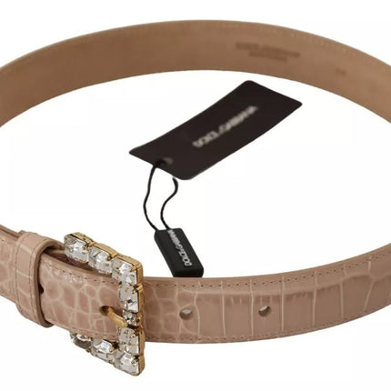 Beige Leather Crystal Buckle Women Belt