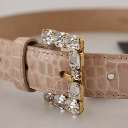 Beige Leather Crystal Buckle Women Belt