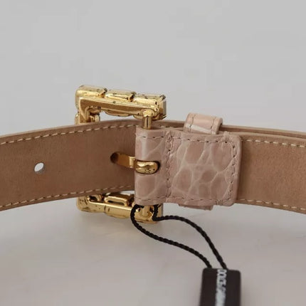 Beige Leather Crystal Buckle Women Belt