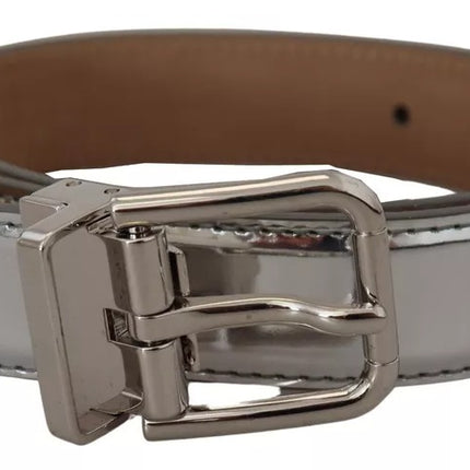 Silver Leather Metal Buckle Belt