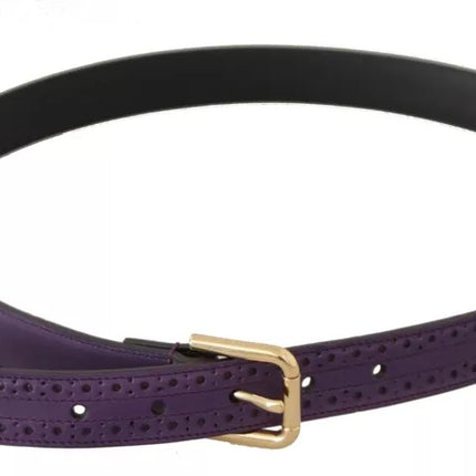 Purple Leather Gold Logo Engraved Metal Buckle Belt