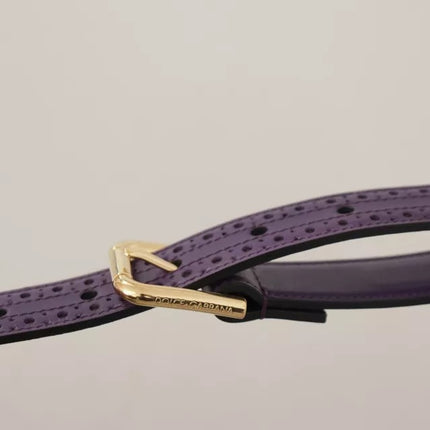 Purple Leather Gold Logo Engraved Metal Buckle Belt