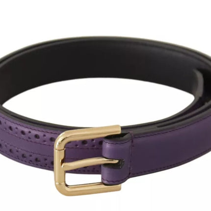 Purple Leather Gold Logo Engraved Metal Buckle Belt