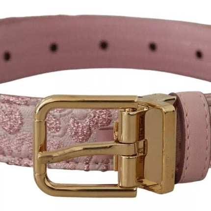 Pink Jaquard Embroidered Gold Tone Metal Buckle Belt