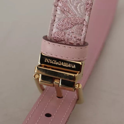 Pink Jaquard Embroidered Gold Tone Metal Buckle Belt