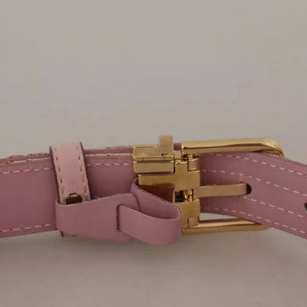 Pink Jaquard Embroidered Gold Tone Metal Buckle Belt