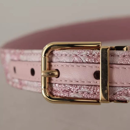 Pink Jaquard Embroidered Gold Tone Metal Buckle Belt