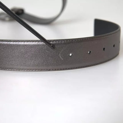 Silver Calf Leather Metal Logo Buckle Men Belt