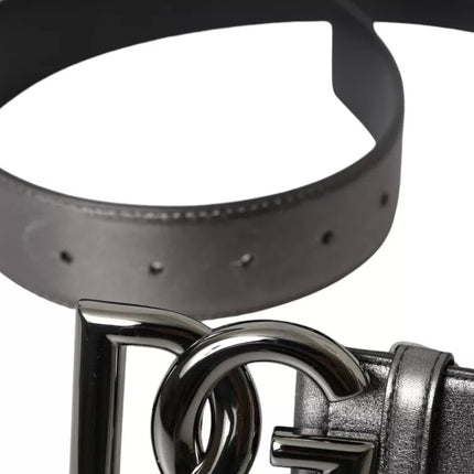 Silver Calf Leather Metal Logo Buckle Men Belt