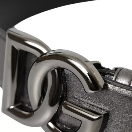 Silver Calf Leather Metal Logo Buckle Men Belt