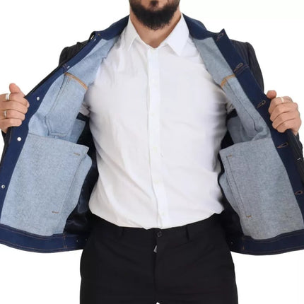 Blue Striped Double Breasted Denim Blazer