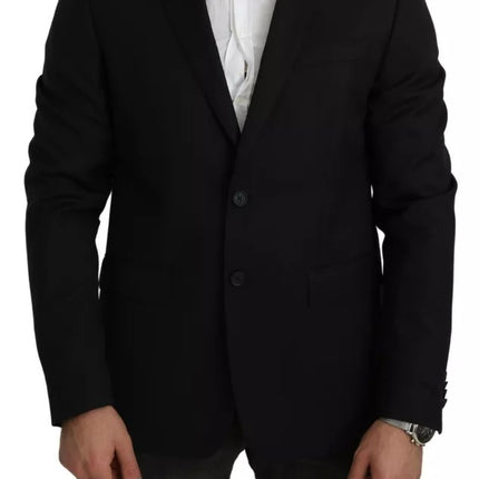 Black Wool Slim Fit Notch Jacket Blazer