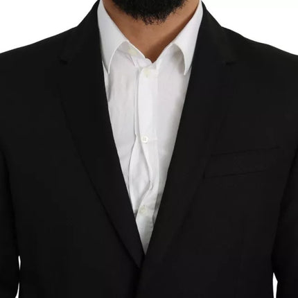 Black Wool Slim Fit Notch Jacket Blazer