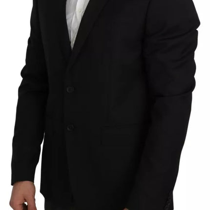 Black Wool Slim Fit Notch Jacket Blazer