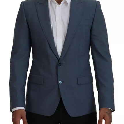 Blue Wool Stretch Slim Fit Jacket Blazer