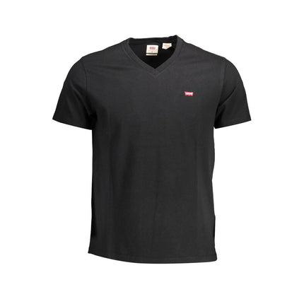 Elegante camiseta de algodón negro con cuello en V