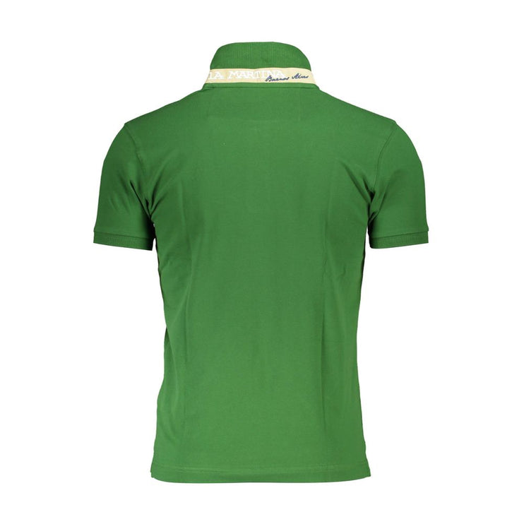 Elegante polo verde slim fit con dettagli contrastanti