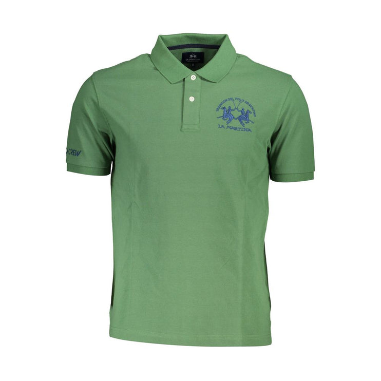 Green Cotton Men Polo Shirt