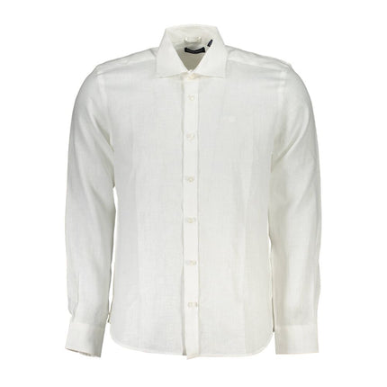 Camisa de manga larga de lino blanco elegante