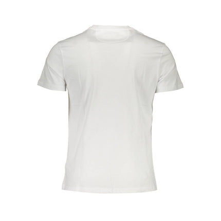 Elegante camiseta de cuello de la tripulación blanca con estampado de firma