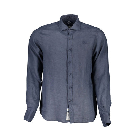 Elegant blauw linnen shirt met lange mouwen