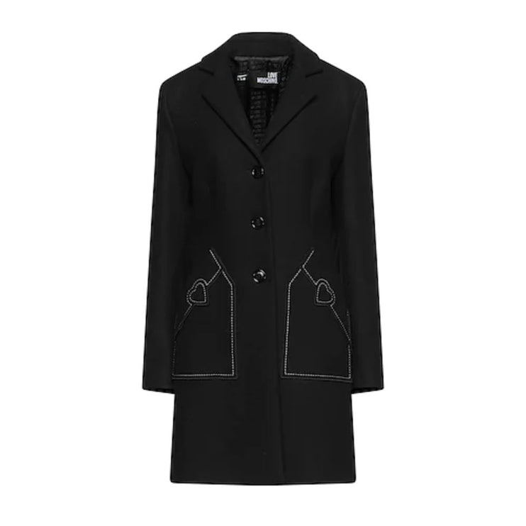 Chic Blend Blend Black Coat with Heart Detail