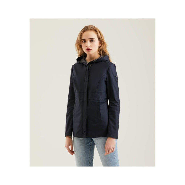 Veste en polyester bleu chic avec zip et détail de bouton