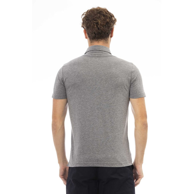 Polo en coton gris raffiné avec logo brodé