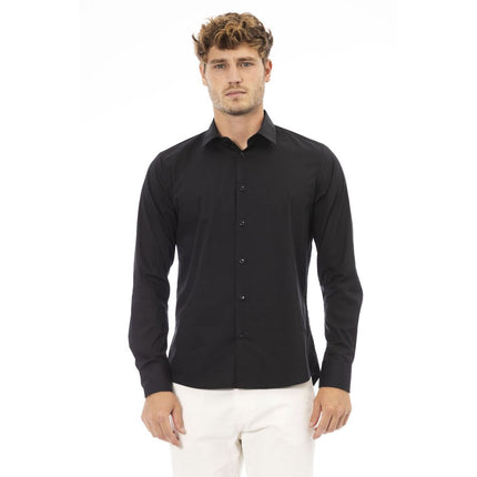 Elegante camisa italiana de mezcla de algodón negro