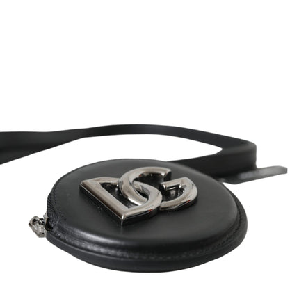 Black Round Leather DG Logo Coin Purse Lanyard Wallet