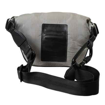 Silver Black Nylon Leather Logo Waist Fanny Pack Bag